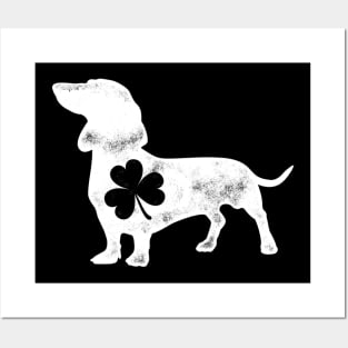 Dachshund Silhouette Shamrock St Patricks Day Posters and Art